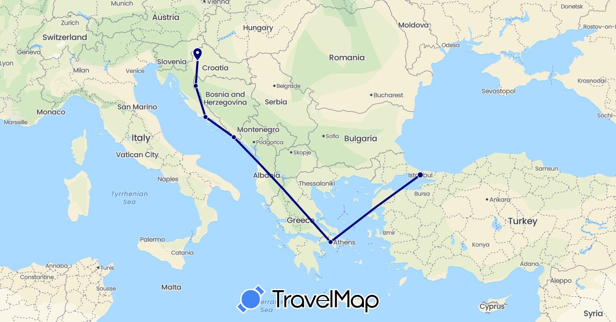 TravelMap itinerary: driving in Bosnia and Herzegovina, Greece, Croatia, Turkey (Asia, Europe)